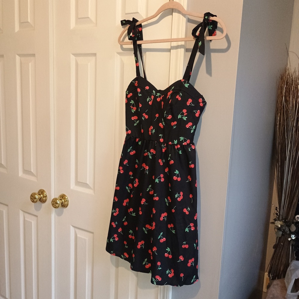 Cherry Print Dress Tie Strap Fit & Flare Mini Sundress‎ Summer Sweetheart - Picture 4 of 12